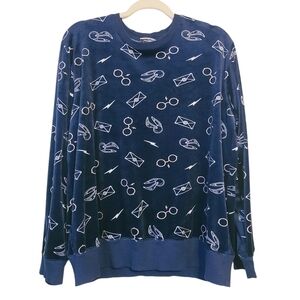 Harry Potter | Women's Blue Velour Eye Glasses Printed Lounge Shirt (Size XL)
